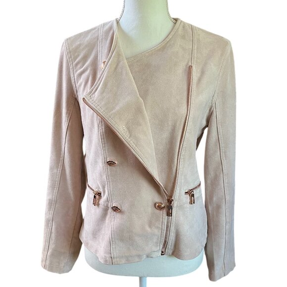 Ivanka Trump Pink Faux Suede Leather Zip Up Moto Jacket Womens Small EUC - Picture 1 of 8